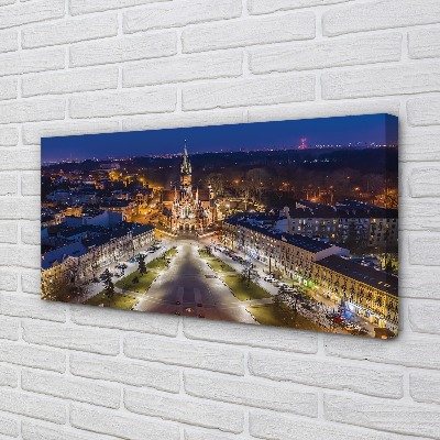 Tableaux sur toile canvas Panorama de nuit de l'église de cracovie