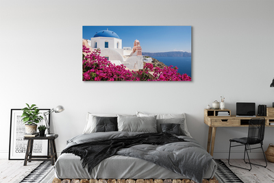 Tableaux sur toile canvas Bâtiments de mer grèce fleurs