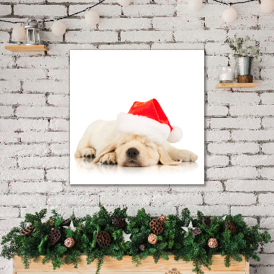 Tableaux sur toile Chiot Chapeau de Père Noël d'hiver