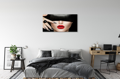 Tableaux sur toile canvas Bangs femme lèvres rouge