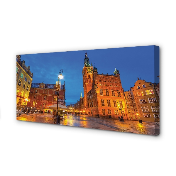 Tableaux sur toile canvas Gdańsk vieille ville église de nuit