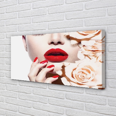 Tableaux sur toile canvas Roses rouges lèvres femme