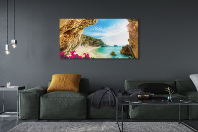 Tableaux sur toile canvas Côte grèce falaises fleurs