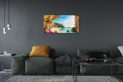 Tableaux sur toile canvas Côte grèce falaises fleurs