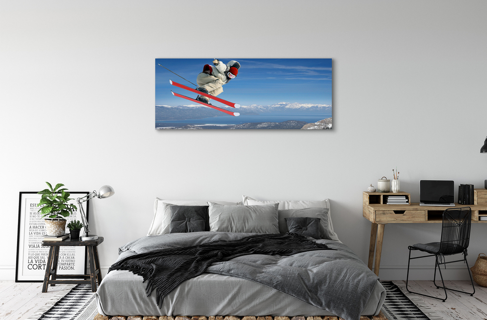 Tableau Sur Toile Tulup 70x140 Cm - Image Imprimée Skieurs - Déco Moderne