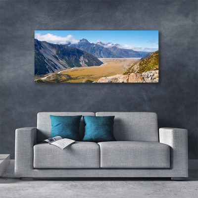 Tableaux sur toile Montagnes vallée paysage bleu brun