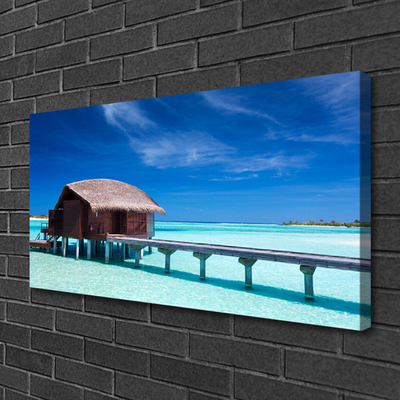 Tableaux sur toile Maison plage mer du sud architecture bleu brun
