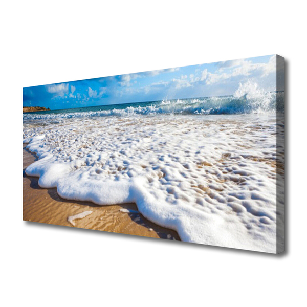 Tableaux sur toile Plage falaise mer sable nature bleu brun