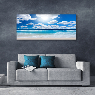 Tableaux sur toile Mer du nord plage nuages paysage bleu blanc