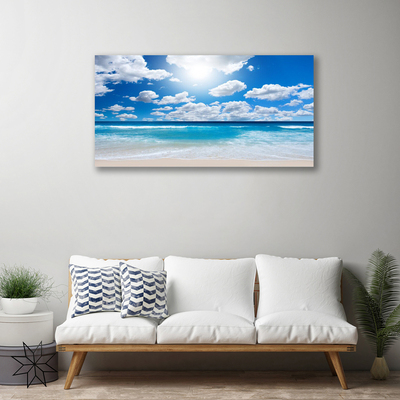 Tableaux sur toile Mer du nord plage nuages paysage bleu blanc