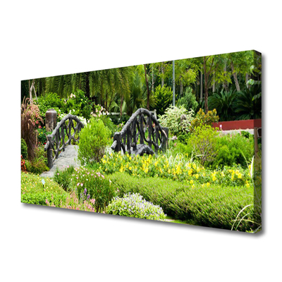 Tableaux sur toile Pont jardin botanique nature vert gris rouge