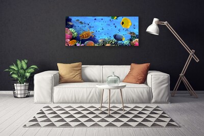 Tableaux sur toile Poisson sous-marin récif de corail nature bleu jaune multicolore