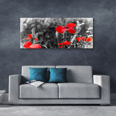 Tableaux sur toile Coquelicots floral rouge gris