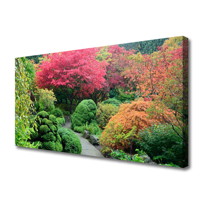 Tableaux sur toile Jardin fleurs arbre nature rose vert orange