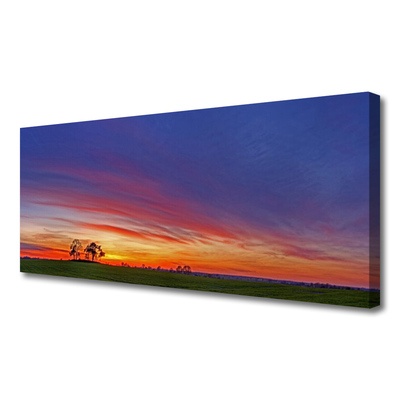 Tableaux sur toile Paysage champ arbres nature bleu violet rouge jaune