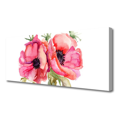 Tableaux sur toile Fleurs aquarelle floral rouge rose vert