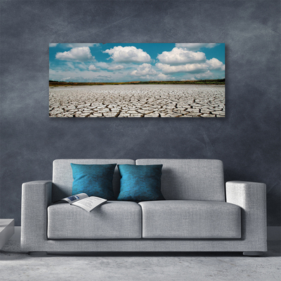 Tableaux sur toile Lit de la rivière séchée paysage brun bleu blanc