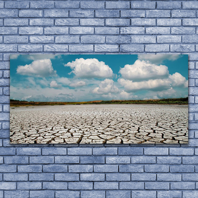 Tableaux sur toile Lit de la rivière séchée paysage brun bleu blanc