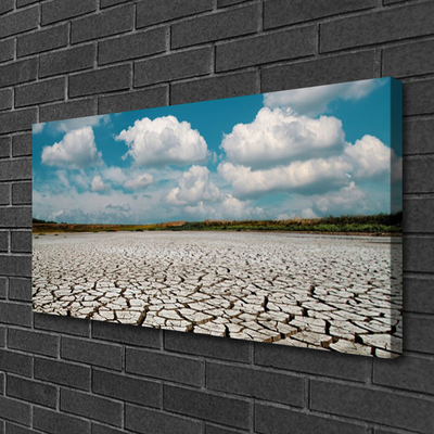 Tableaux sur toile Lit de la rivière séchée paysage brun bleu blanc