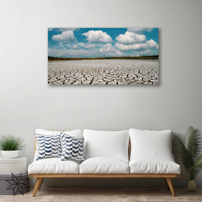 Tableaux sur toile Lit de la rivière séchée paysage brun bleu blanc