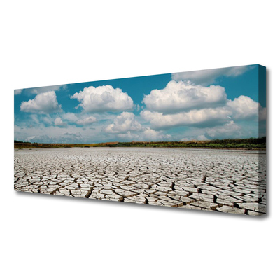 Tableaux sur toile Lit de la rivière séchée paysage brun bleu blanc