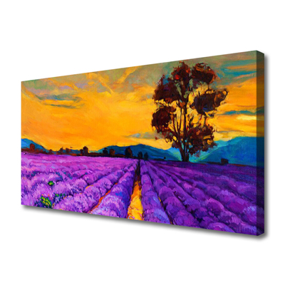 Tableaux sur toile Champ paysage violet jaune brun