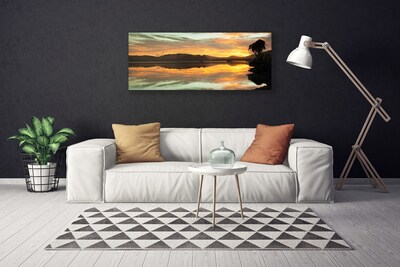 Tableaux sur toile Eau montagnes paysage noir orange brun