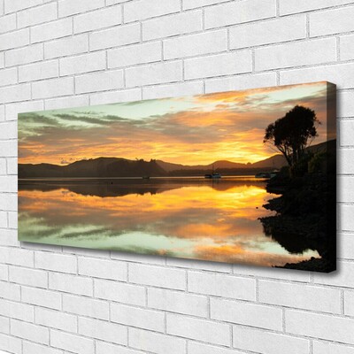 Tableaux sur toile Eau montagnes paysage noir orange brun