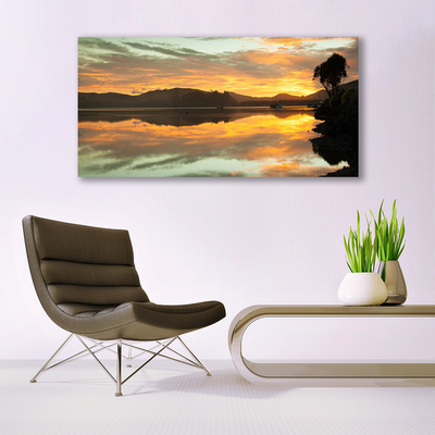 Tableaux sur toile Eau montagnes paysage noir orange brun