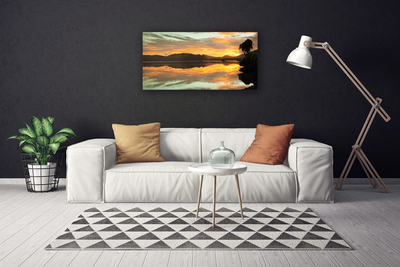 Tableaux sur toile Eau montagnes paysage noir orange brun