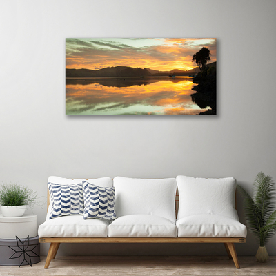 Tableaux sur toile Eau montagnes paysage noir orange brun
