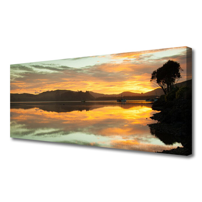 Tableaux sur toile Eau montagnes paysage noir orange brun