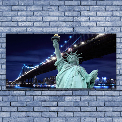 Tableaux sur toile Pont statue de la liberté architecture gris noir bleu