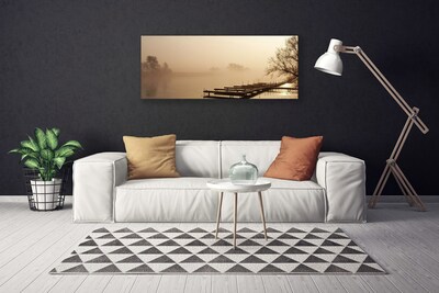 Tableaux sur toile Pont eau brouillard paysage sépia