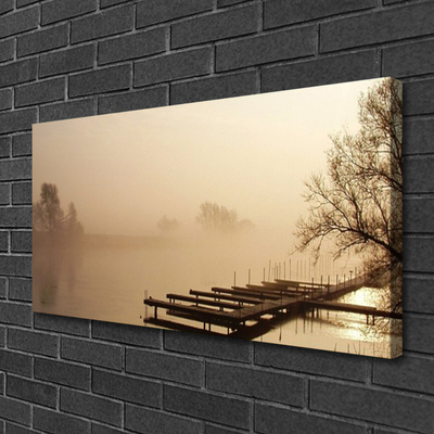 Tableaux sur toile Pont eau brouillard paysage sépia