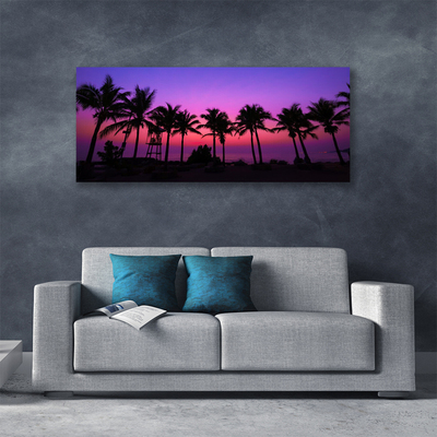 Tableaux sur toile Palmiers paysage noir violet rose