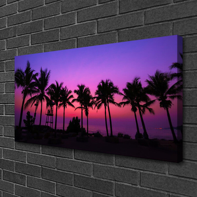 Tableaux sur toile Palmiers paysage noir violet rose