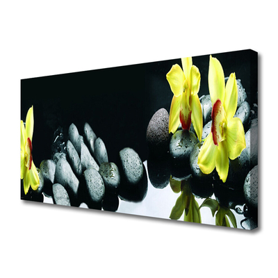 Tableaux sur toile Fleurs pierres floral jaune noir