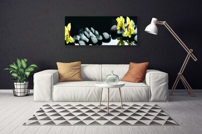 Tableaux sur toile Fleurs pierres floral jaune noir