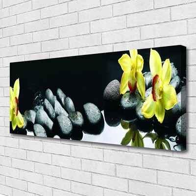 Tableaux sur toile Fleurs pierres floral jaune noir