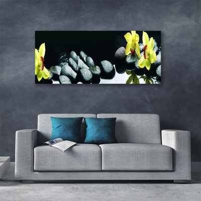 Tableaux sur toile Fleurs pierres floral jaune noir