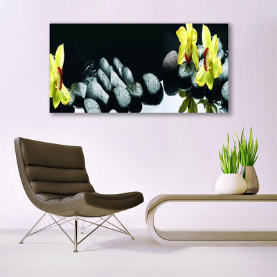 Tableaux sur toile Fleurs pierres floral jaune noir