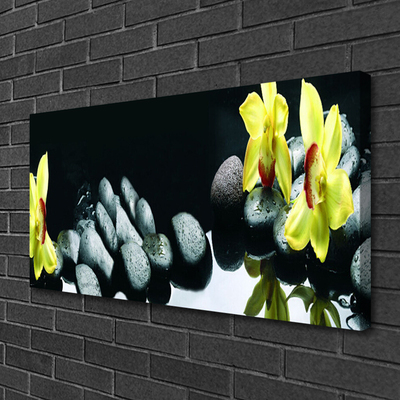 Tableaux sur toile Fleurs pierres floral jaune noir