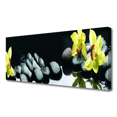 Tableaux sur toile Fleurs pierres floral jaune noir