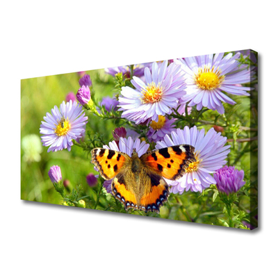 Tableaux sur toile Fleurs papillon nature orange violet jaune vert