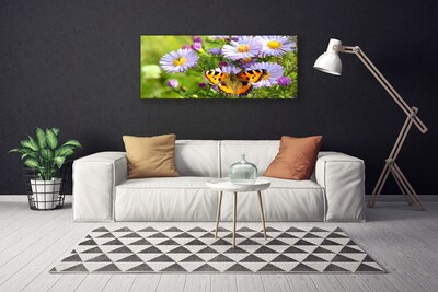 Tableaux sur toile Fleurs papillon nature orange violet jaune vert