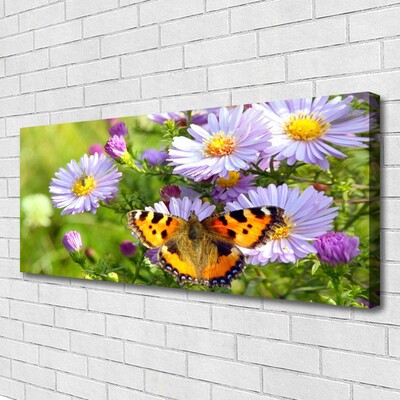 Tableaux sur toile Fleurs papillon nature orange violet jaune vert