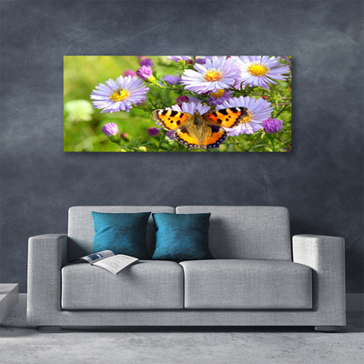 Tableaux sur toile Fleurs papillon nature orange violet jaune vert