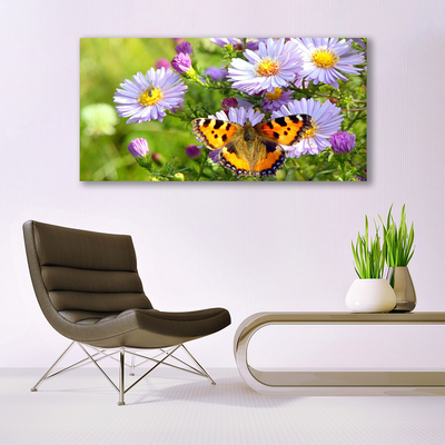 Tableaux sur toile Fleurs papillon nature orange violet jaune vert