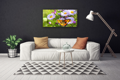 Tableaux sur toile Fleurs papillon nature orange violet jaune vert